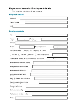 Sample Record Of Employee Details Template