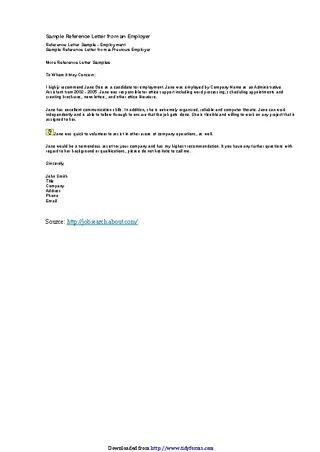 Sample Reference Letter From An Employer