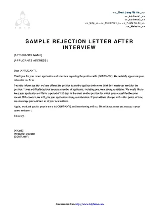 Forms Sample Rejection Letter After Interview