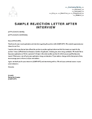 Sample Rejection Letter