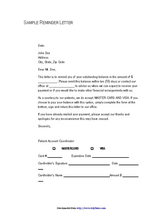 Sample Reminder Letter