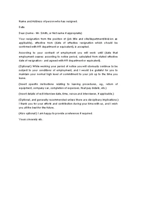 Sample Resignation Letter Format With Notice Period