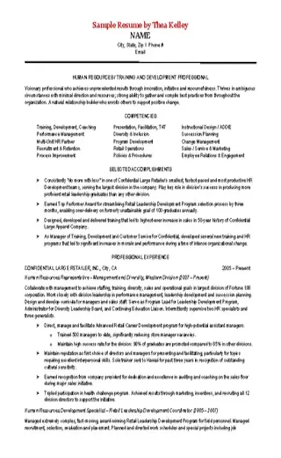 Sample Resume Of Human Resources Training And Development - Pdfsimpli