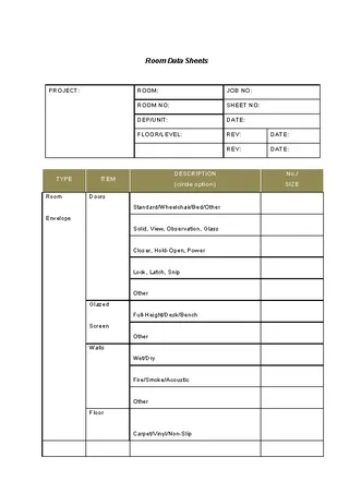 Sample Room Data Sheet Template Free Download