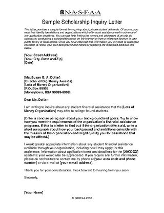 Sample Scholarship Inquiry Letter