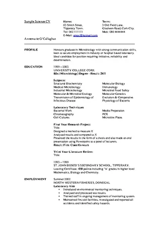 Sample Science Cv