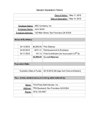 Forms Sample Separation Notice