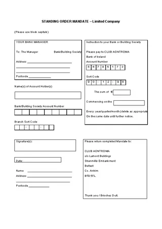 Sample Standing Order Template