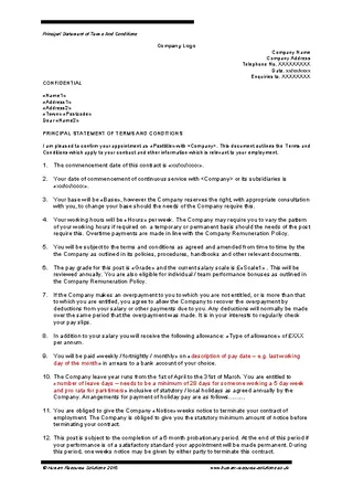 Forms Sample Statement Employment Contract Template