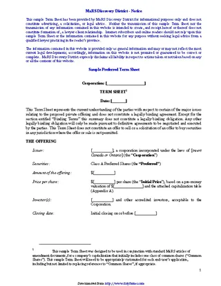 Sample Term Sheet Template