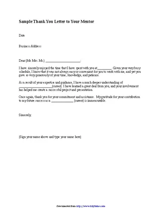 Forms Sample Thank You Letter To Your Mentor