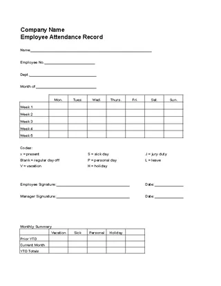 Sample Time And Attendance Form
