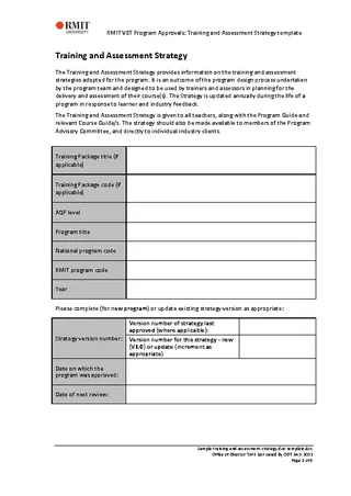 Forms Sample Training And Assessment Strategy Doc Template