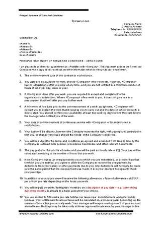 Forms Sample Zero Hours Employment Contract Template