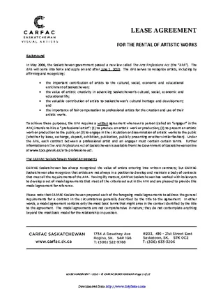 Saskatchewan Lease Agreement For The Rental Of Artistic Works Form