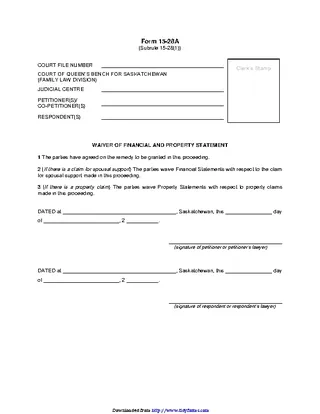Forms Saskatchewan Waiver Of Financial And Property Statements Form