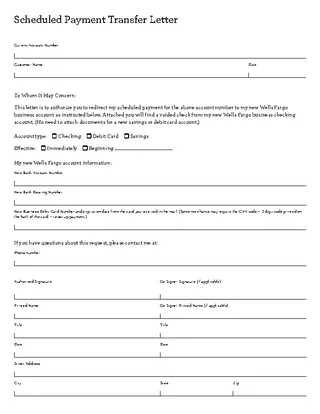 Forms Scheduled Payment Transfer Letter Template Editable Pdf