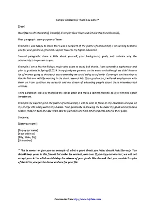 Forms Scholarship Thank You Letter