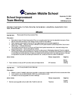 Forms School Improvement Informal Team Meeting Agenda