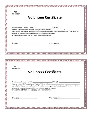 Forms School Volunteer Certificate Template