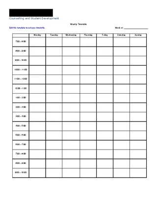School Weekly Time Table Template