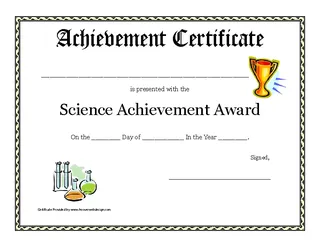 Forms Science Achievement Award Printable Certificate