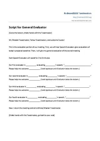 Forms Script General Evaluator And Checklist