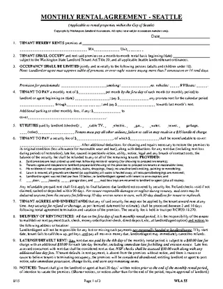 Forms Seattle Washington Month To Month Rental Agreement