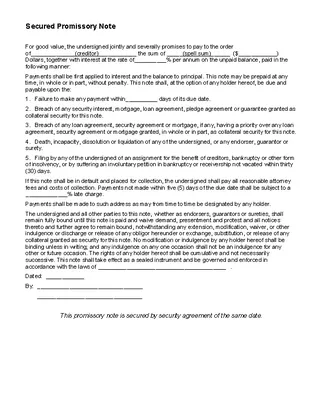 Forms Secured Promissory Note Template