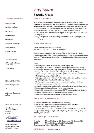 Forms Security Guard Cv Template