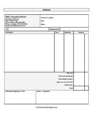 Forms Self Employed Construction Invoice Template