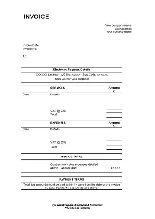 Self Employed Work Invoice Template