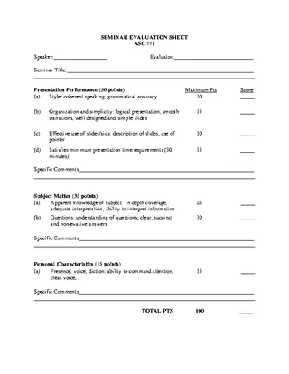 Forms Seminar Evaluation Sheet