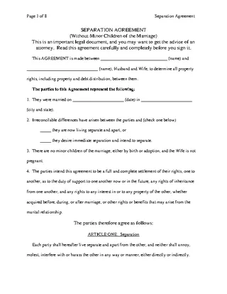 Forms Separation Agreement Template
