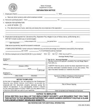 Forms Separation Notice Georgia PDF