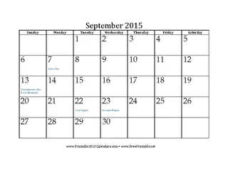 Forms September 2015 Calendar 2