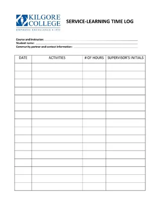 Forms Service Learning Daily Time Log Template