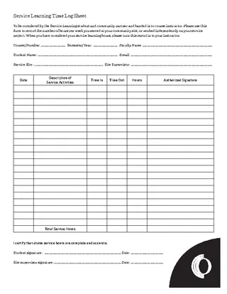 Forms Service Learning Time Log Sheet