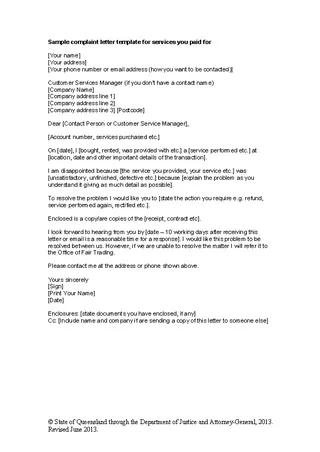 Forms Services Complaint Letter Template Word Doc Download