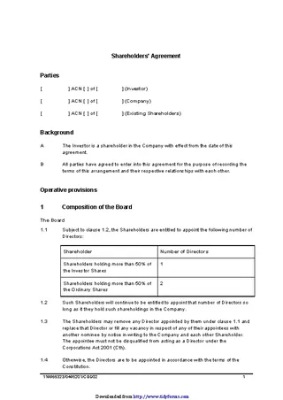 Forms Shareholders Agreement Sample 1