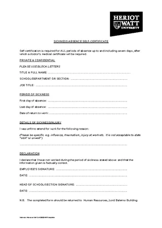 Sickness Absence Certificate Template