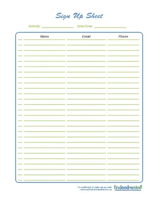 Forms Sign Up Sheet Template Pdf