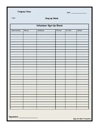 Forms Sign Up Sheet Template