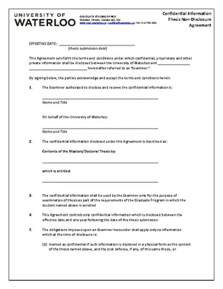 Simple Confidential Information Thesis Non Disclosure Agreement Form