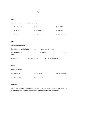 Simple Equations Worksheets