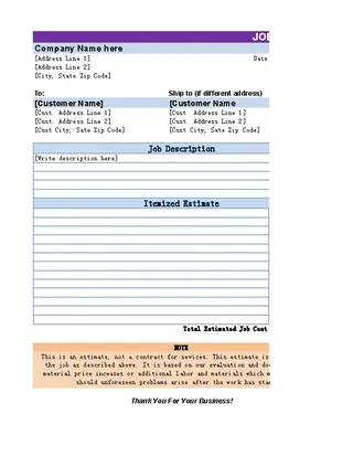 Forms Simple Job Estimate Template Excel Editable Download