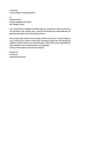 Simple Resignation Notice Letter Template Word Doc Download