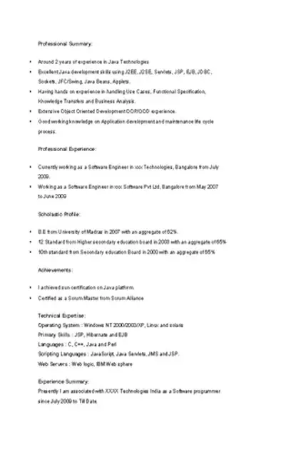 Simple Resume Format Of Java Developer - PDFSimpli