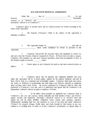Forms Snow Removal Contract PDF