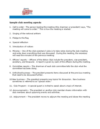 Social Club Meeting Agenda